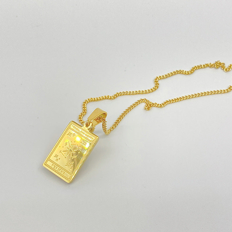 Gold-tone engraved tarot card pendant necklace – photo 17