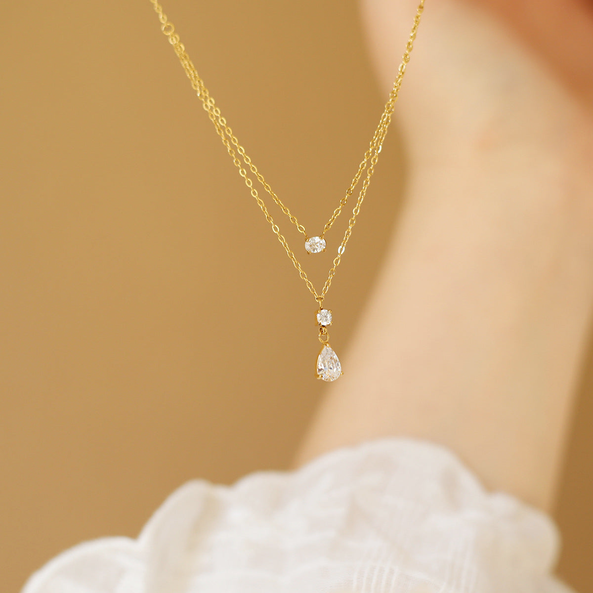 Gold-tone layered teardrop necklace