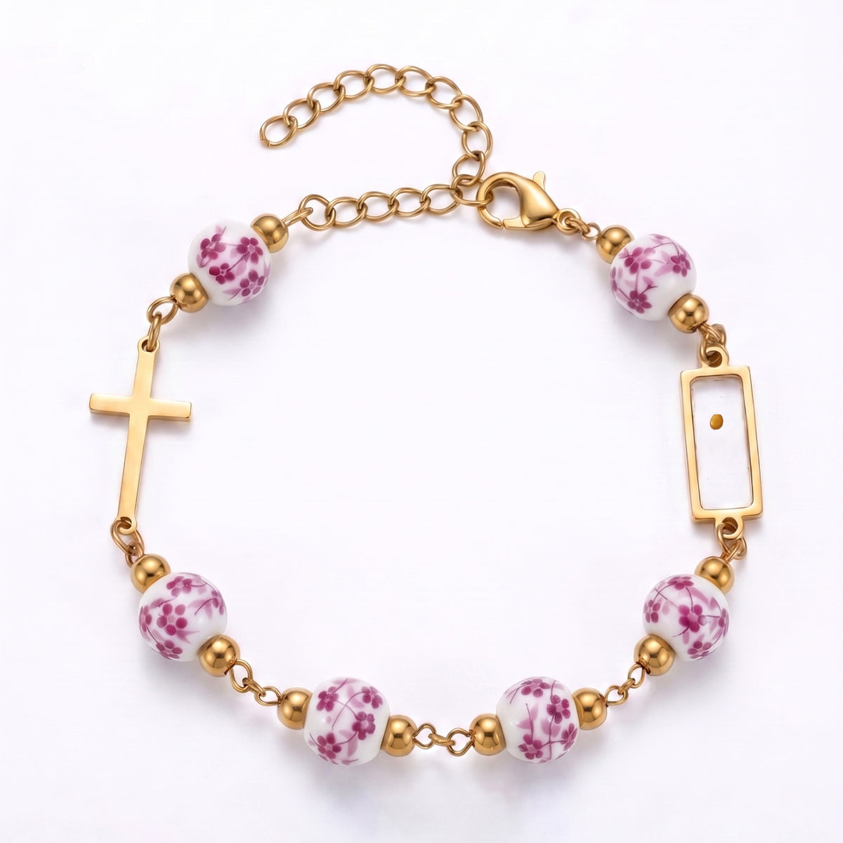 Mustard seed cross bracelet with ceramic beads – photo 7