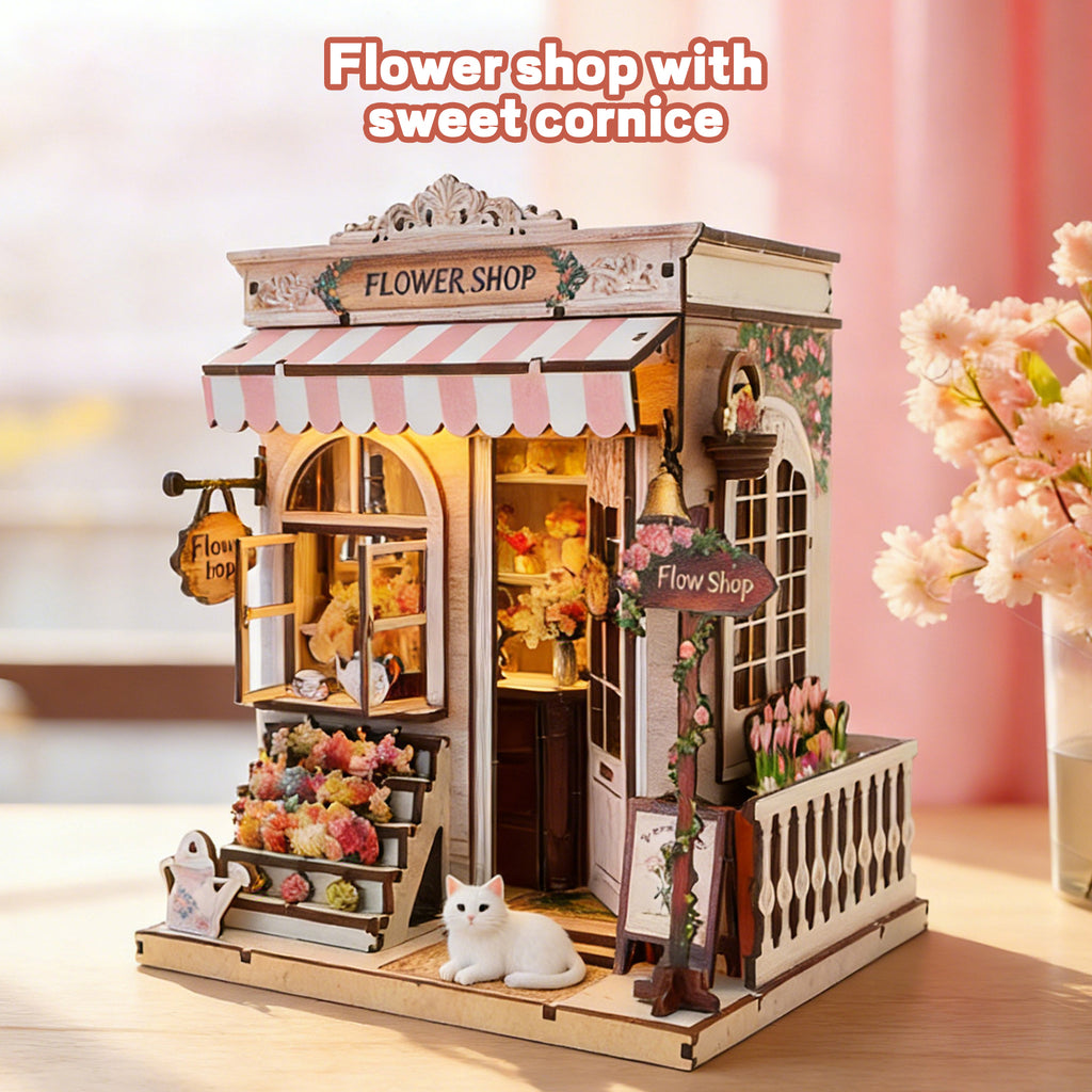 Flower shop book nook kit with warm LED lights – photo 2