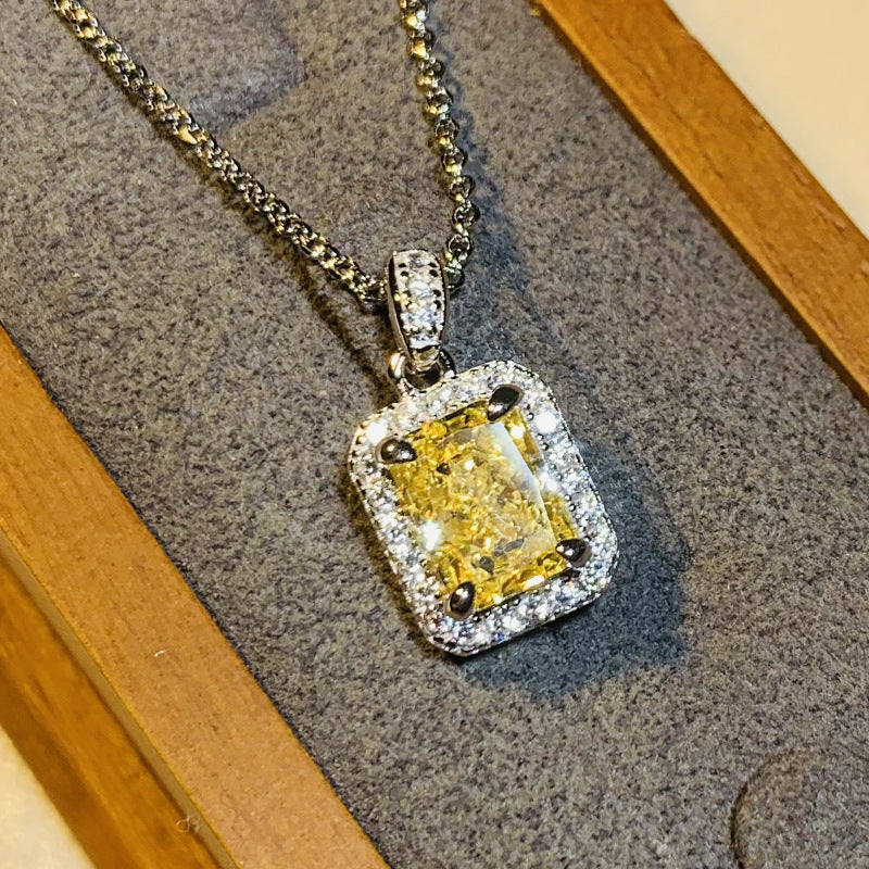 Yellow radiant-cut halo pendant necklace – photo 2