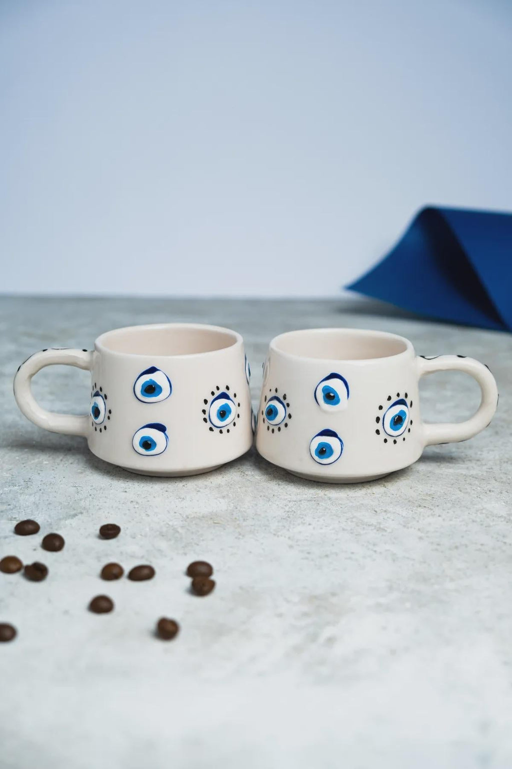 Handmade ceramic evil eye mug set of two – photo 4