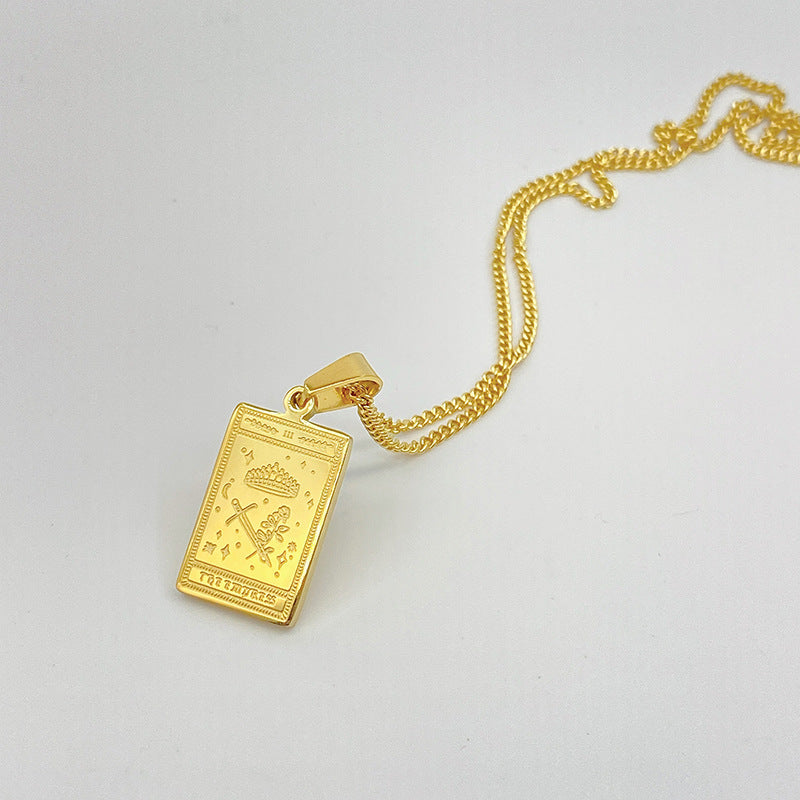 Gold-tone engraved tarot card pendant necklace – photo 14