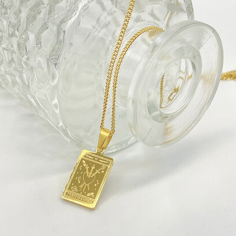 Gold-tone engraved tarot card pendant necklace – photo 7