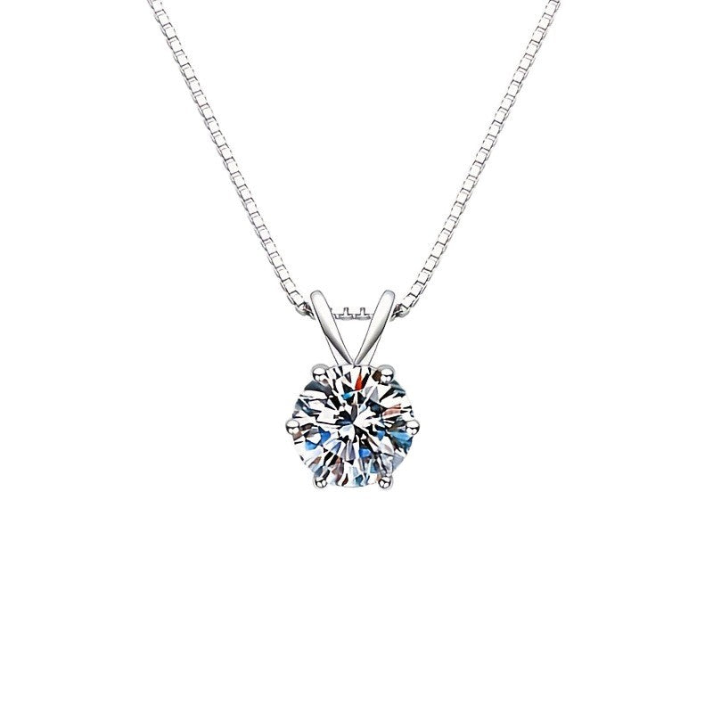 Six-prong solitaire pendant necklace in silver-tone