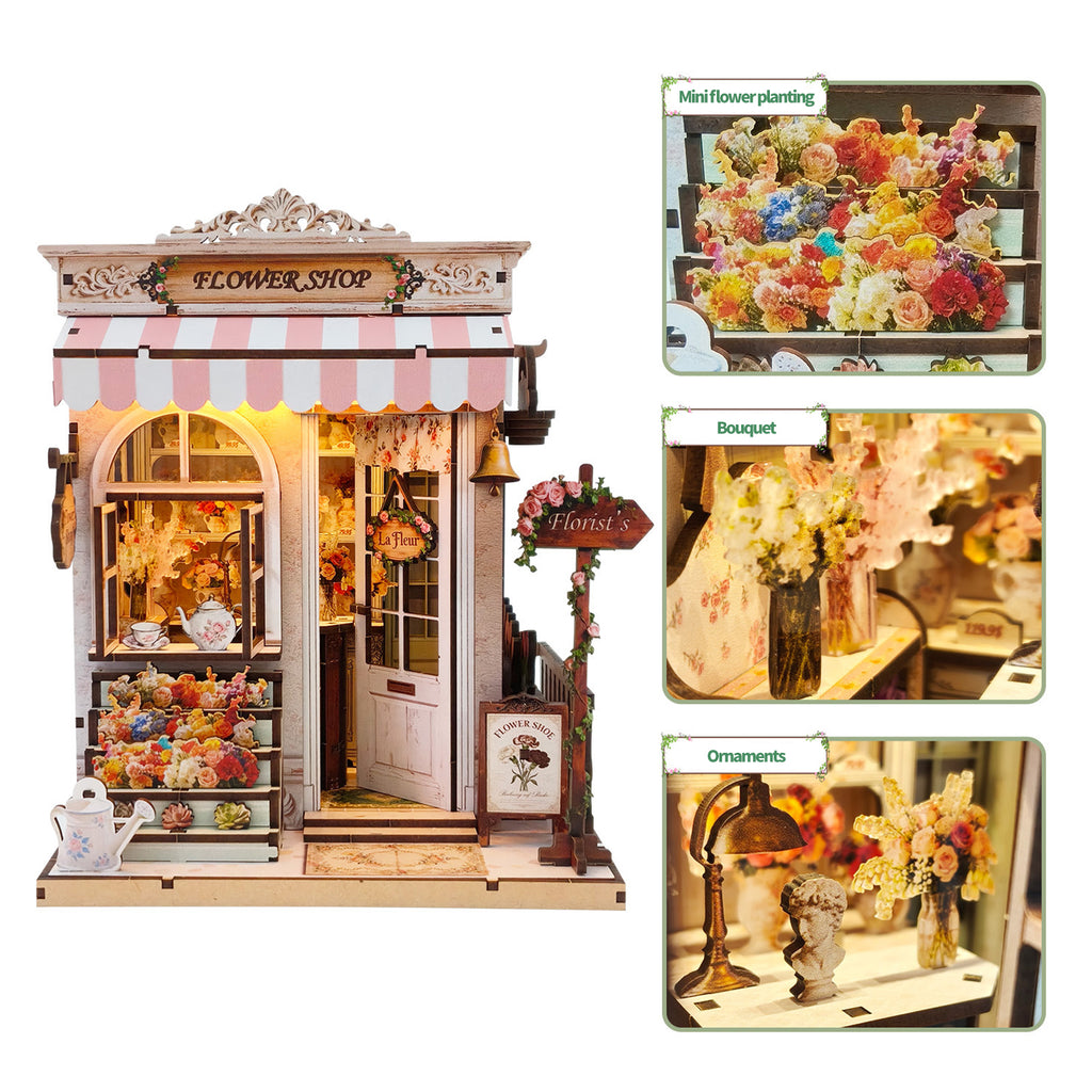 Flower shop book nook kit with warm LED lights – photo 3